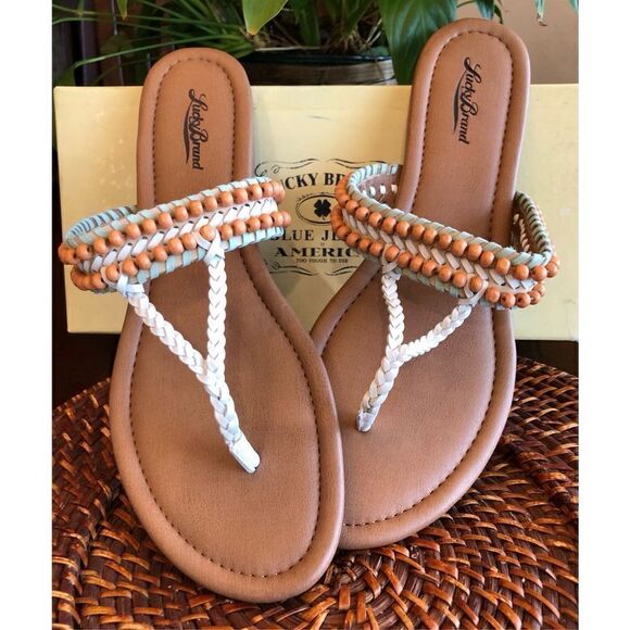 LUCKY BRAND 🎉HP🎉 L Sz 11 Dollis Braided Beaded Leather Mixed Media Sandal/NWTIB! - Picture 3 of 16